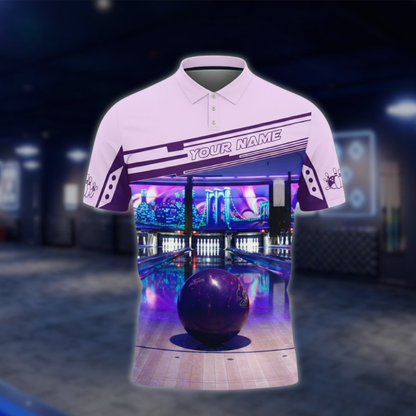 Personalized Mens Purple Lane Bowling Polo Shirt, Custom Bowling Shirt BZ0815 BOW0143