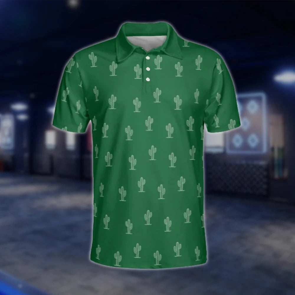 Green Cactus Golf Men's Polo Shirt, Cactus Golf Shirt GOF0136