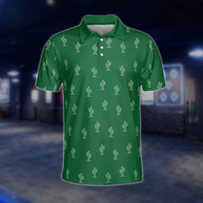 Green Cactus Golf Men's Polo Shirt, Cactus Golf Shirt GOF0136
