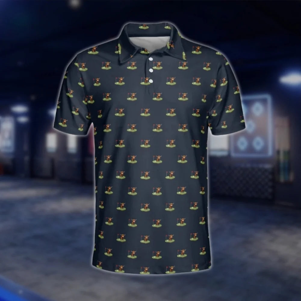 Mens Highland Cow Golf Polo Shirts, Higland Cow Golf Shirts GOF0258