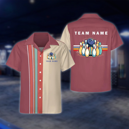 Personalized Retro Black Beige Bowling Hawaiian Shirt, Custom Retro Team Bowling Shirt BE0251 BOW0031