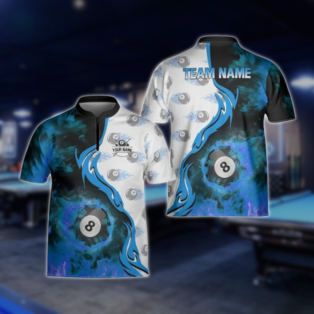 Custom Red Flaming 8 Ball Billiard Jersey For Mens, Custom 8 Ball Flame Billiard Team Shirts BLD0176