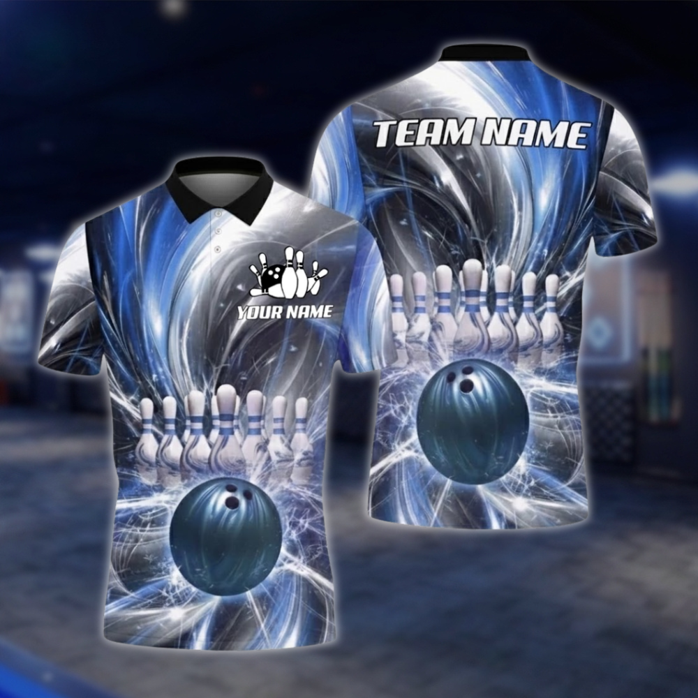 Personalized Lightning Purple Polo Bowling Team Shirts Men, Custom Team Bowling Shirt BZ0754 BOW0165