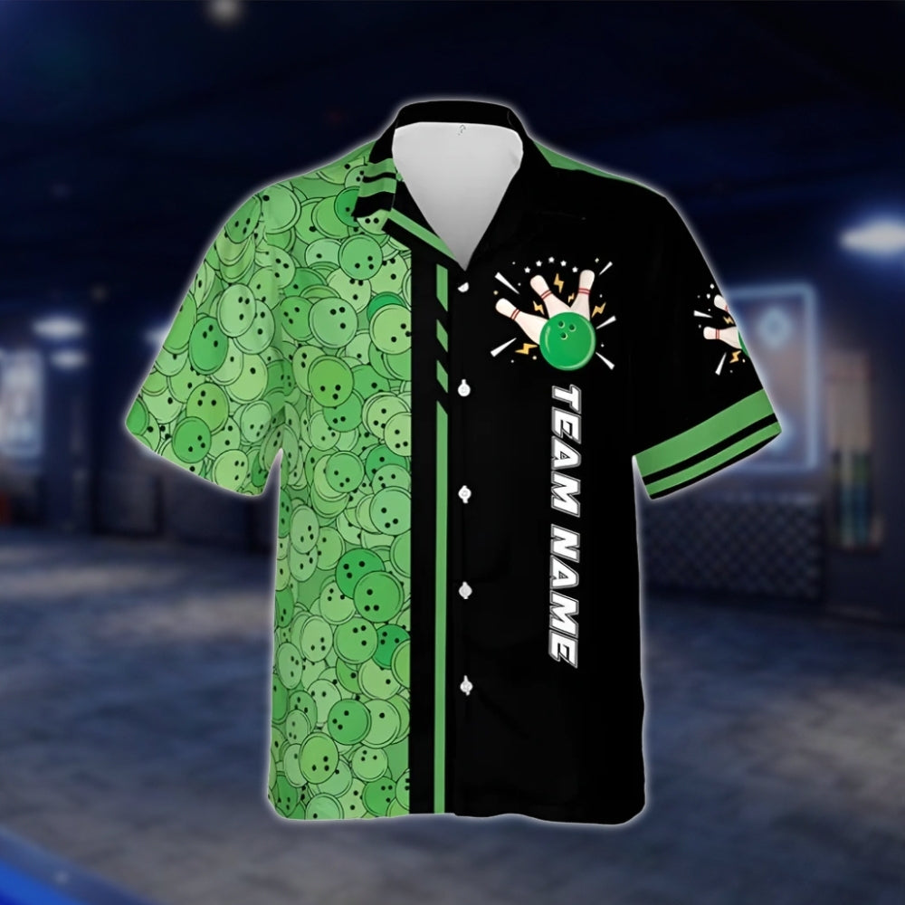 Custom Team Black And Green Bowling Hawaiian Shirt For Men Women, Custom Bowling Team Shirts BZ0041 BOW0291