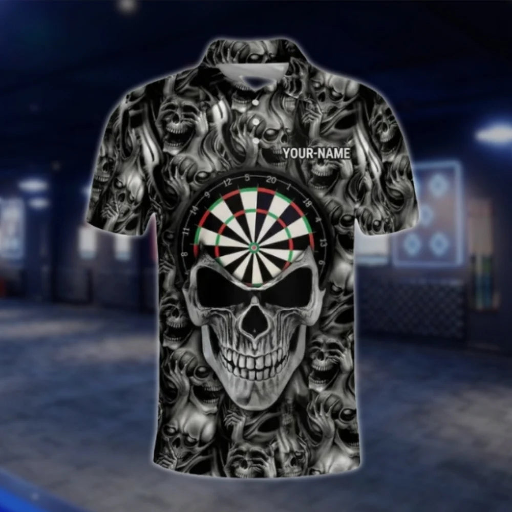 Custom Skeleton Gothic Dart Mens Polo Shirt, Custom Skull Black Dart Team Shirts DAT0259