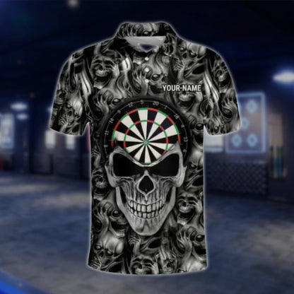 Custom Skeleton Gothic Dart Mens Polo Shirt, Custom Skull Black Dart Team Shirts DAT0259