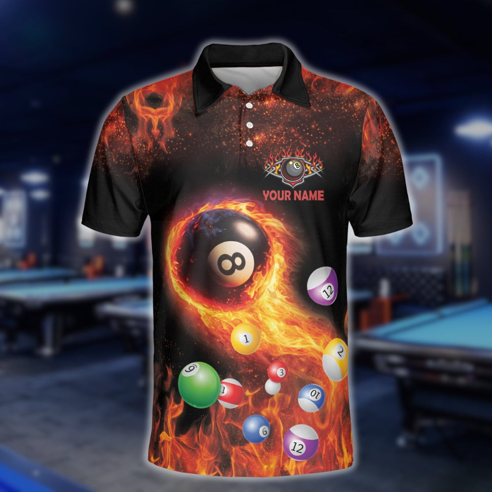 Custom Flame Skull Billiard Polo Shirt Mens, Custom Skull Billiard Team Shirts BLD0214