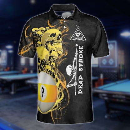 Custom Skull 9 Ball Billiard Polo Shirt For Mens, Custom Skull Billiaard Team Shirts BLD0179