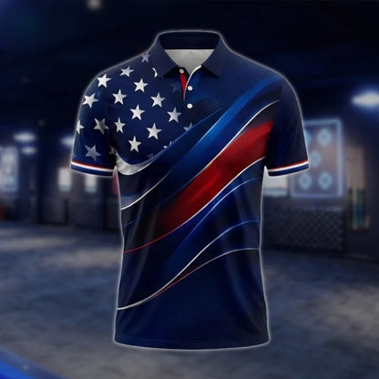 American Flag Navy Golf Polo Shirts For Men, Patriotic 4th Of July Golf Shirts GOF0215