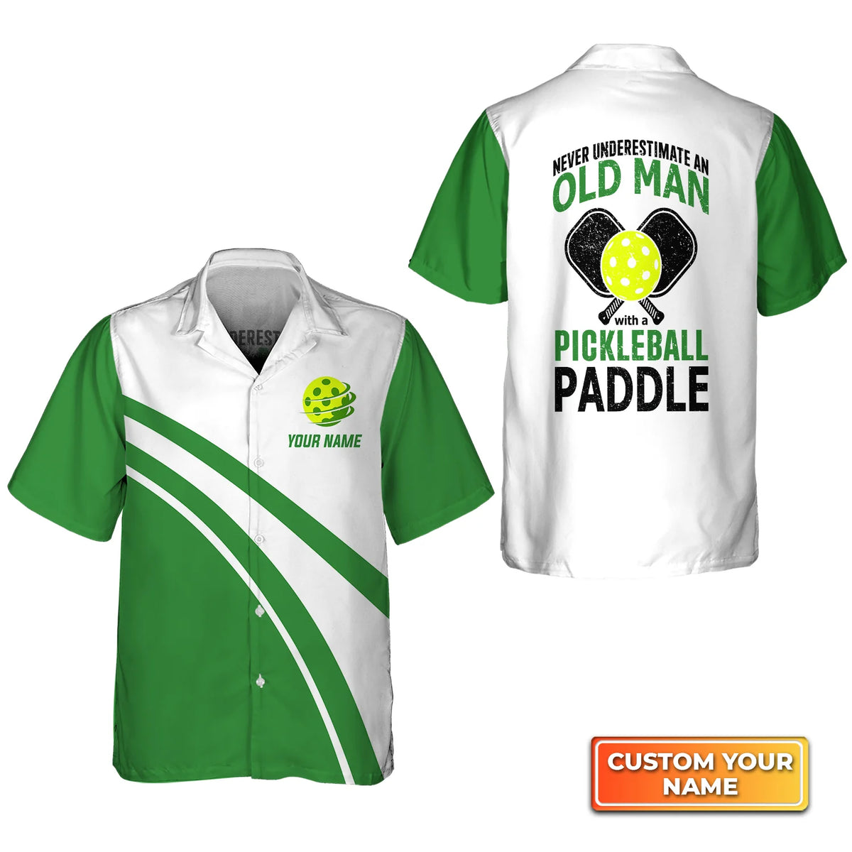 Never Underestimate An Old Man With A Pickleball Paddle Personalized Name 3D Hawaiian Shirt QB95 Gift For Pickleball Player PKL0119