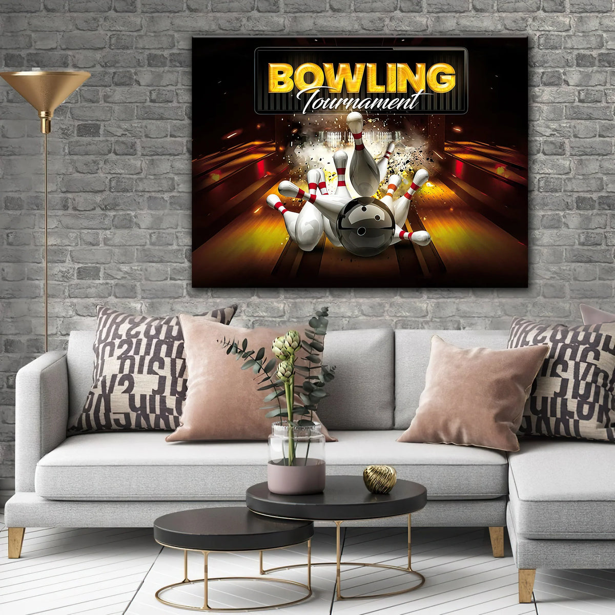 Bowling Pin And Ball Graphic Printed Canvas Bowl Game Living Room Decor Gift For Bowlers ORN0139