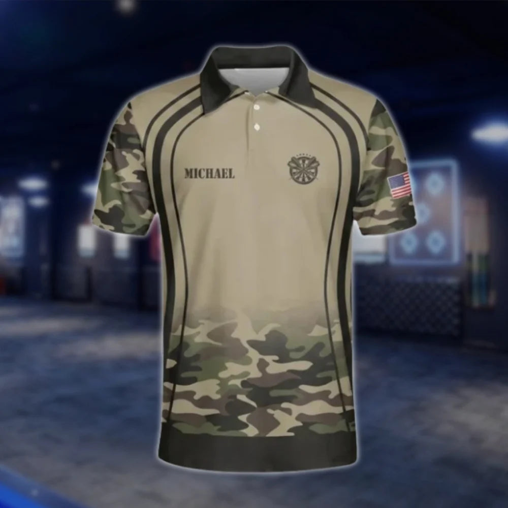 Custom Skull Camo Mens Dart Polo Shirt Brown, Custom Camo Dart Team Shirts DAT0376