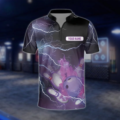 Custom Flame Purple Black Bowling Jersey For Mens, Custom Team Flame Bowling Shirts BZ0044 BOW0445
