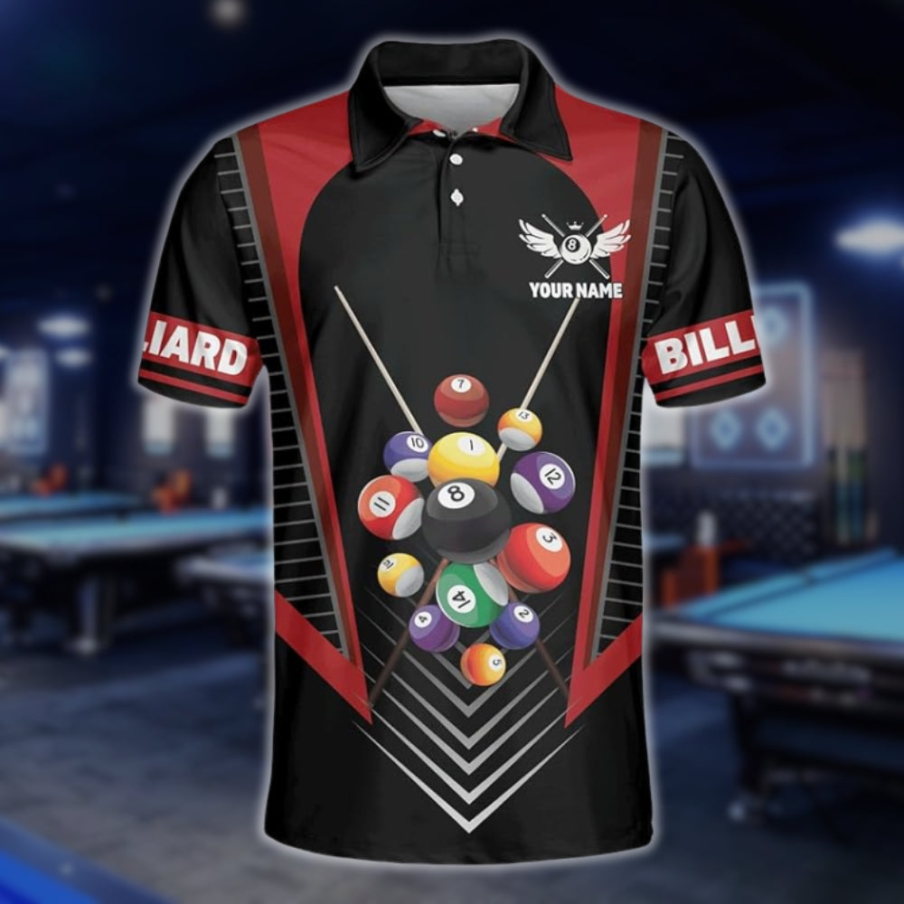 Custom Black And Red Billiard Team Polo Shirt For Mens, Custom Billiard Shirts BLD0078