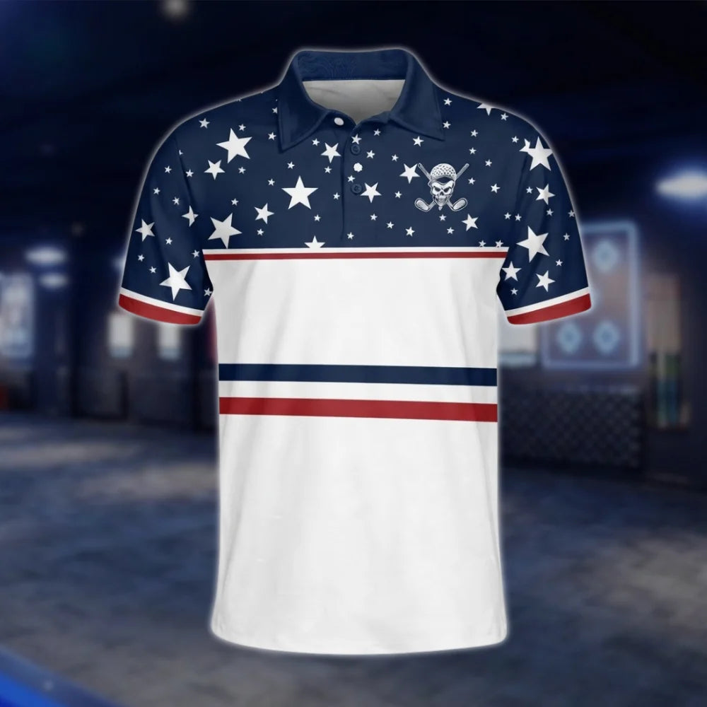I Put It In Everey Hole Golf Polo Shirt For Men USA Flag. Funny Golf Shirt GOF0024