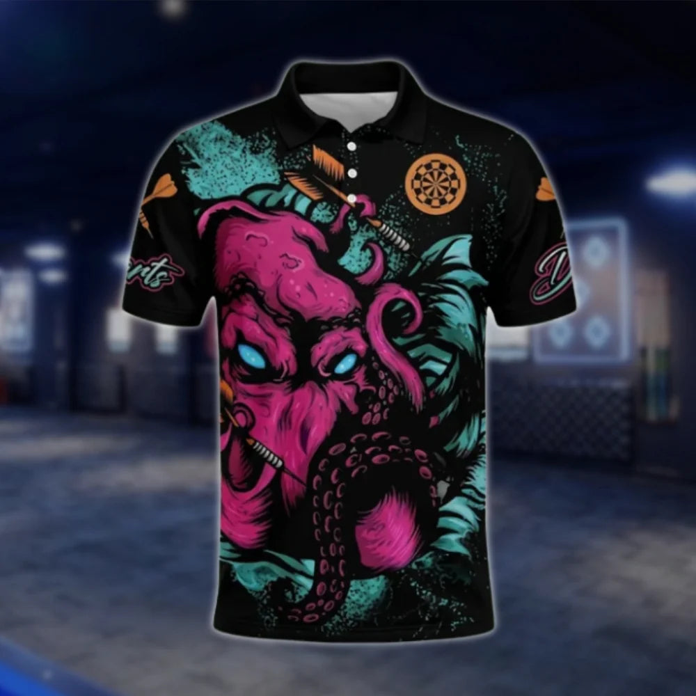 The Kraken Octopus Custom Pink Black Dart Polo Shirt Men, Custom Octopus Dart Shirt With Name DAT0466
