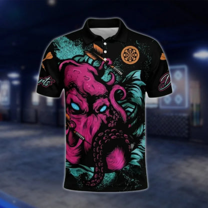 The Kraken Octopus Custom Pink Black Dart Polo Shirt Men, Custom Octopus Dart Shirt With Name DAT0466