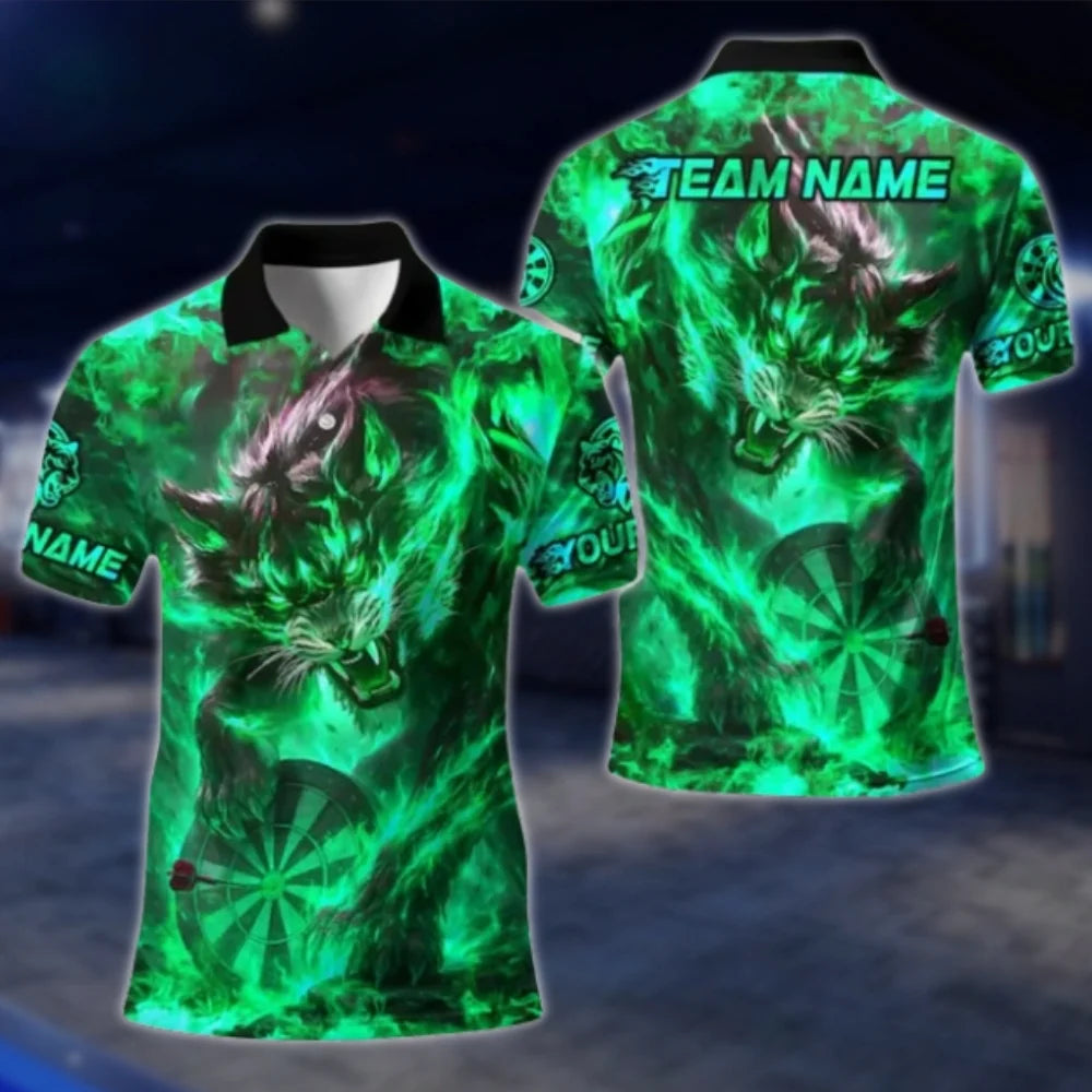 Custom Wolf Fire Dart Mens Polo Shirt, Custom Wolf Dart Shirts For Team DAT0367