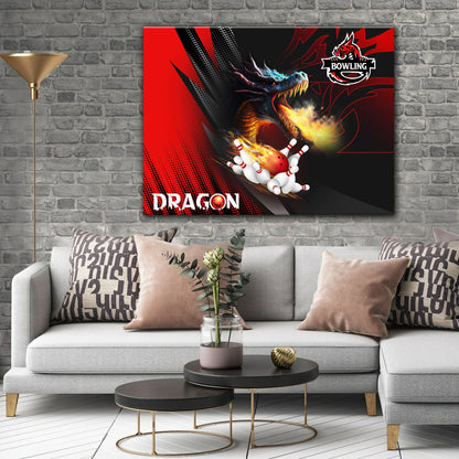 Dragon Team Red Bowling Ball On Fire Graphic Printed Canvas Bowl Game Living Room Decor Gift For Bowlers ORN0125