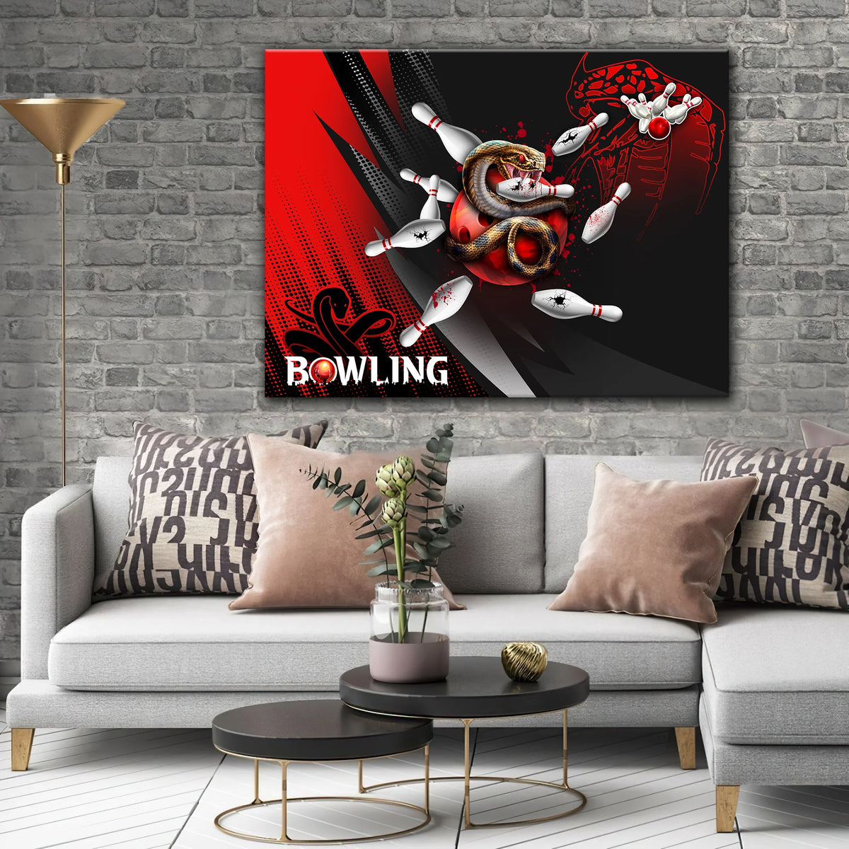 Strike Bloody Snake Bowling Ball On Fire Graphic Printed Canvas Bowl Game Living Room Decor Gift For Bowlers ORN0154
