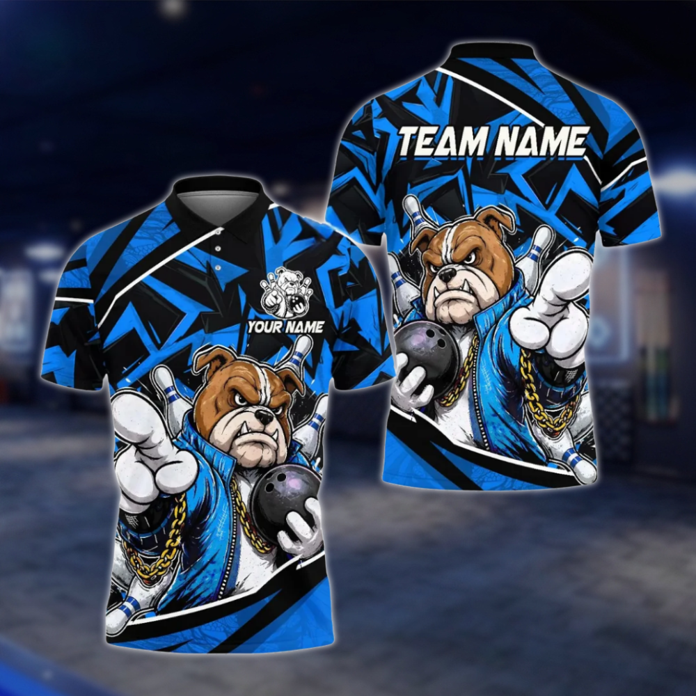 Personalized Red Bulldog Bowling Polo Shirt For Men, Custom BullDog Bowling Team Shirt BE0217 BOW0110