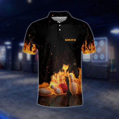My Balls Are On Fire Personalized Flame Bowling Polo Shirts For Men, Custom Funny Bowling Shirts BM0013 BOW0473