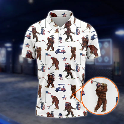 Bigfoot USA Flag Golf Polo Shirt For Men, Bigfoot Golf Shirt GOF0099