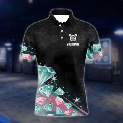 Custom Team Cyan Pink Diamond Dart Polo Shirt For Men, Custom Dart Shirts DAT0443