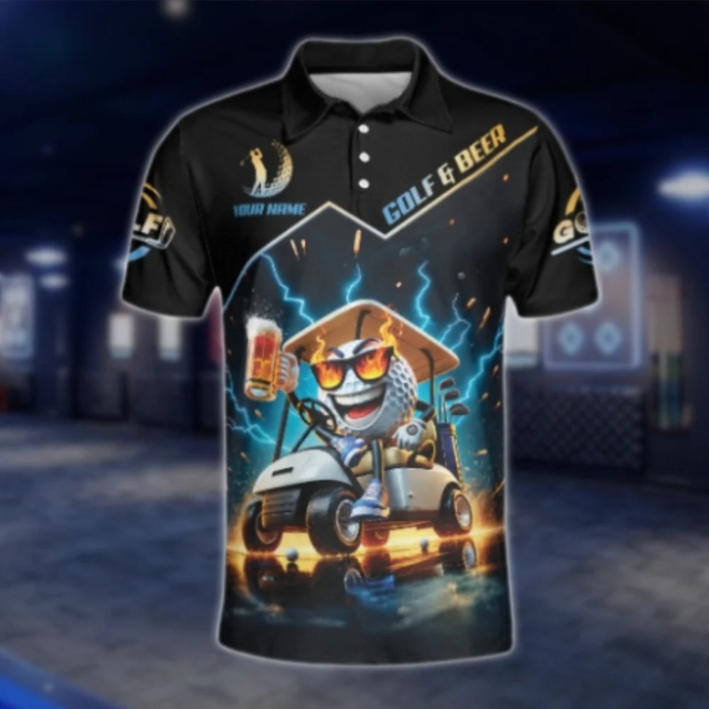 Custom A Good Day Starts With Golf Cart And Beer Golf Polo Shirts Men, Custom Funny Beer Golf Shirts GOF0234