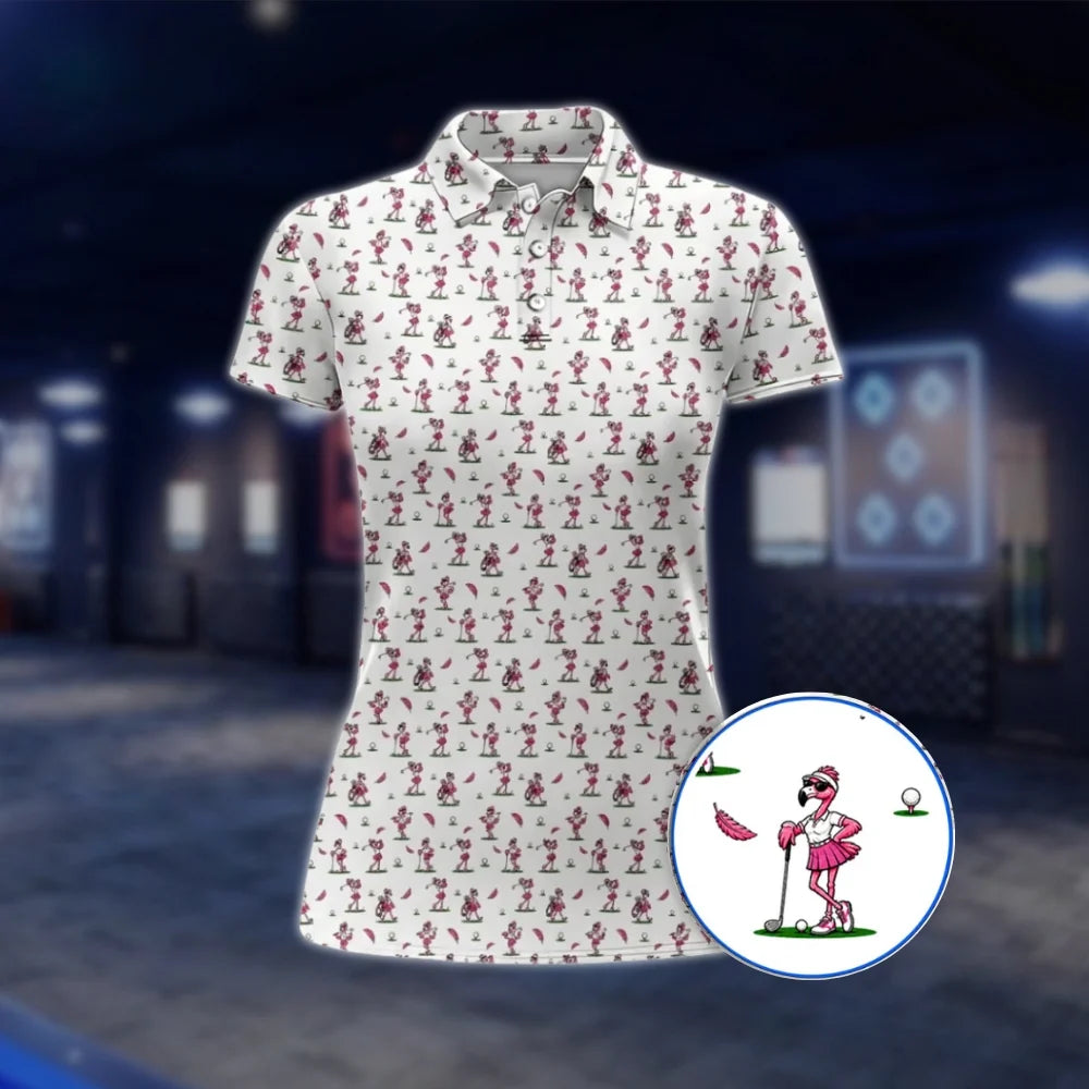 Funny Flamingo Golf Polo Shirt For Ladies, Womens Flamingo Golf Shirts GOF0053