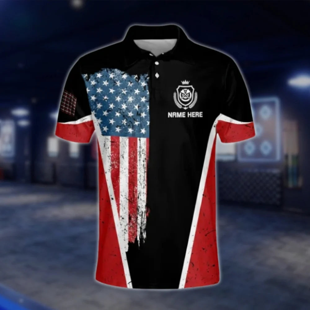 Personalized American Flag Dart Polo Shirt For Mens, Custom Name Patriotic Dart Shirt DAT0456