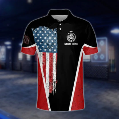 Personalized American Flag Dart Polo Shirt For Mens, Custom Name Patriotic Dart Shirt DAT0456