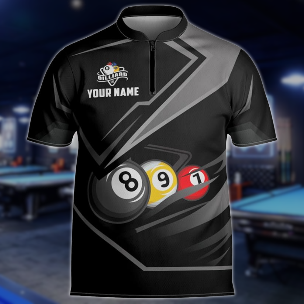 Custom Billiard Team Jersey For Men, Custom  Black Grey Pool Billiard Shirts BLD0288