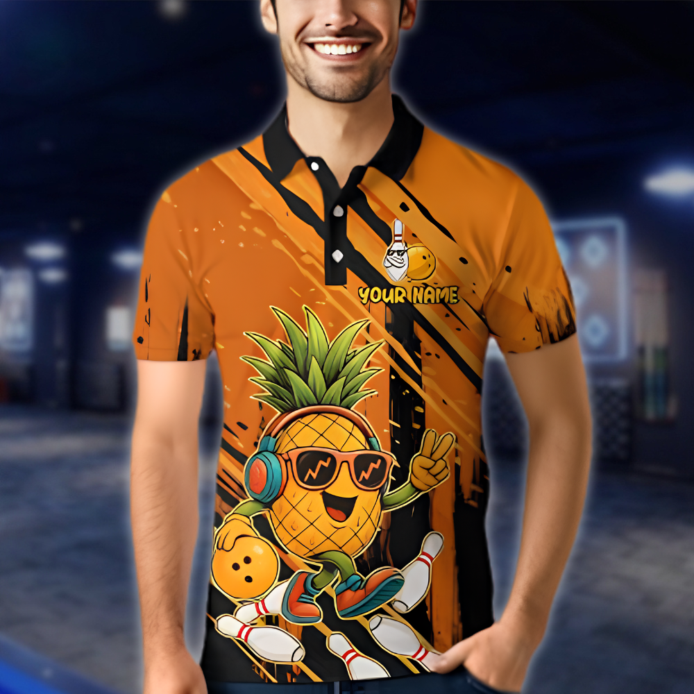 Personalized Pineapple Funny Bowling Mens Polo Shirt, Custom Pineapple Team Bowling Shirt BZ0910 BOW0026