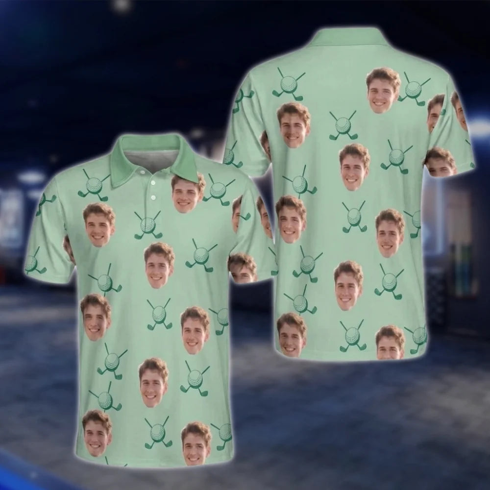 Custom Face Matching Couple Golf Polo Shirts, Custom Photo Matching Golf Shirts GOF0171
