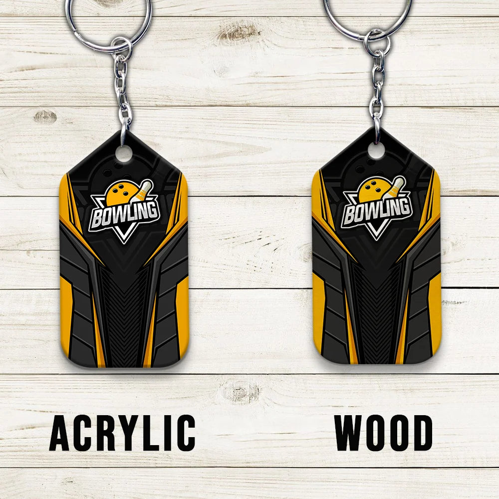 Bowling Pin And Bowl Ball Yellow Personalized Name 3D Keychain Gift For Bowler ORN0207
