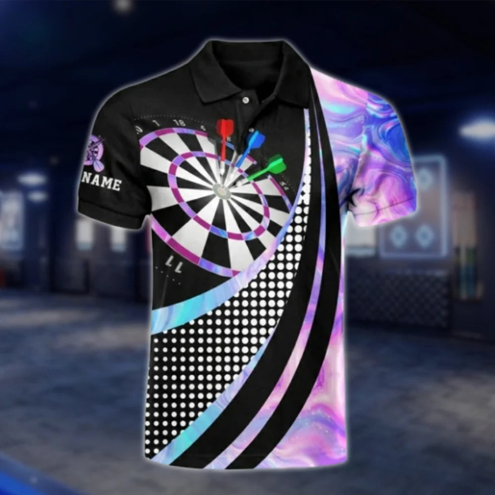 Oops I Darted Custom Name Neon Purple Dart Polo Shirt Men, Custom Funny Dart Shirt DAT0457