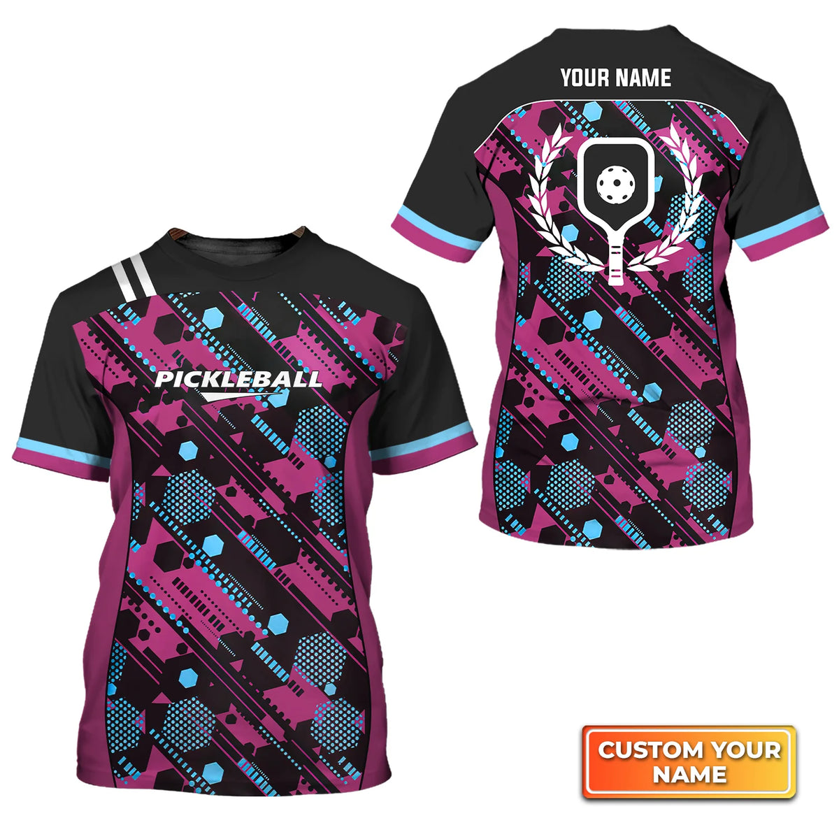 Hexagon Pattern Pickleball Personalized Name 3D Tshirt QB95 Gift For Pickleball Player PKL0116
