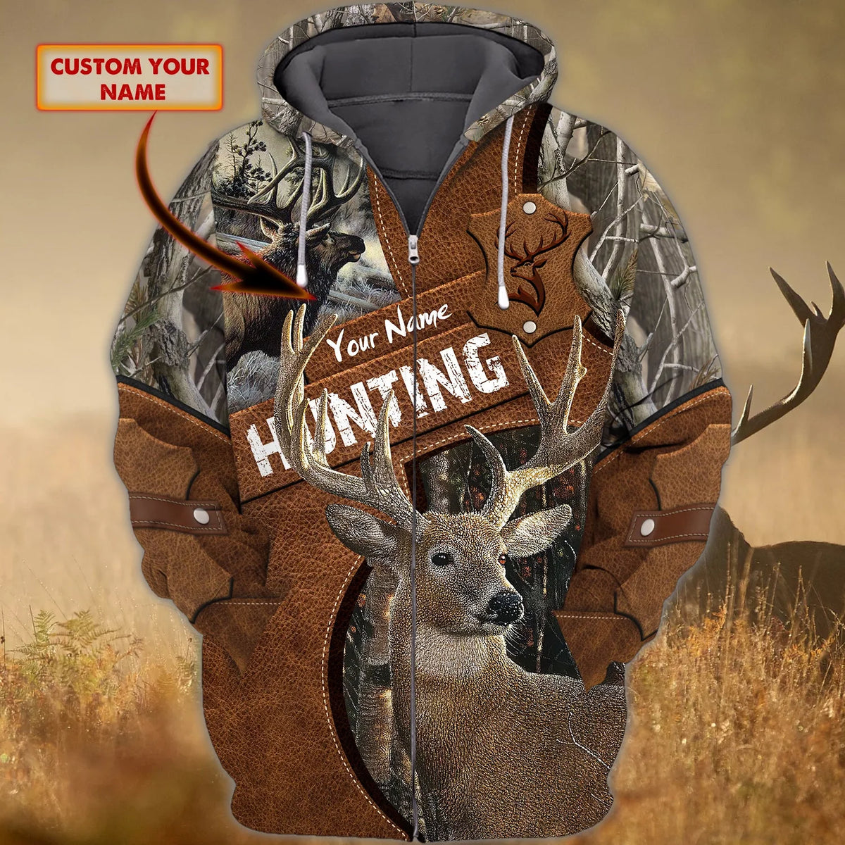 Deer Hunting V35 - Personalized Name 3D Zipper hoodie - Htl HNT0062