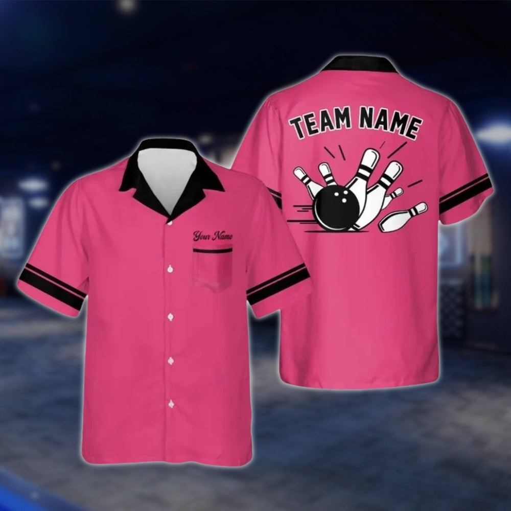Custom Mens Blue Bowling Hawaiian Shirt, Custom Bowling Team Shirts BE0089 BOW0002