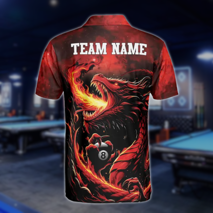 Custom Flame Dragon 8 Ball Billiard Men's Polo Shirts, Custom Dragon Team Billiard Shirts BLD0107