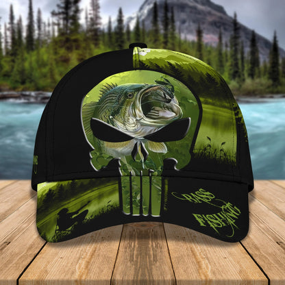 Bass Fishing - Skull - Personalized Name Cap 20 FISH0048