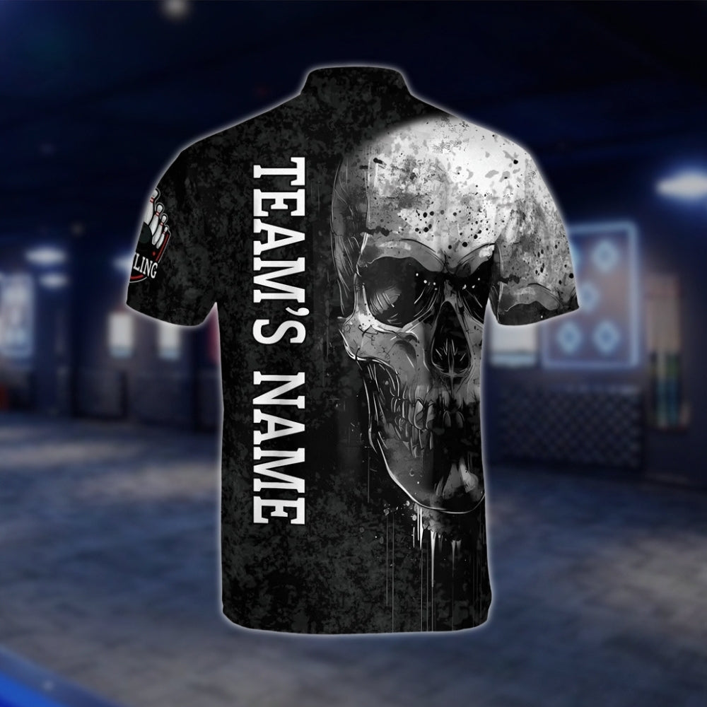 Skeleton Custom Mens Black Grey Bowling Jersey, Custom Skull Bowling Shirts For Team BZ0143 BOW0452