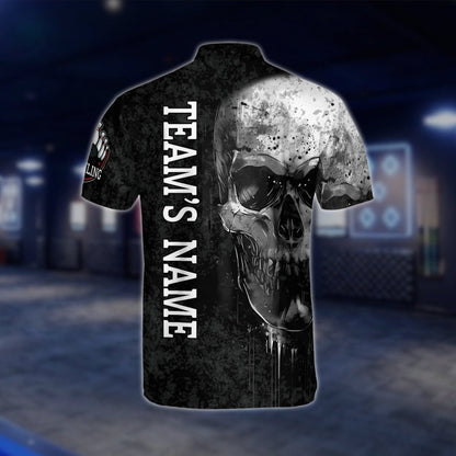 Skeleton Custom Mens Black Grey Bowling Jersey, Custom Skull Bowling Shirts For Team BZ0143 BOW0452