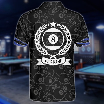 Custom Black Grunge 8 Ball Billiard Polo Shirt Mens, Custom Pool Billiard Shirts BLD0202