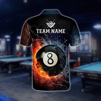 Custom Water Flame Billiard Men's Polo Shirt, Custom Flame Pool Billiard Team Shirts BLD0087