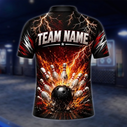 Personalized Thunder Fire Bowling Jersey For Men, Custom Flame Team Bowling Shirts BZ0868 BOW0078