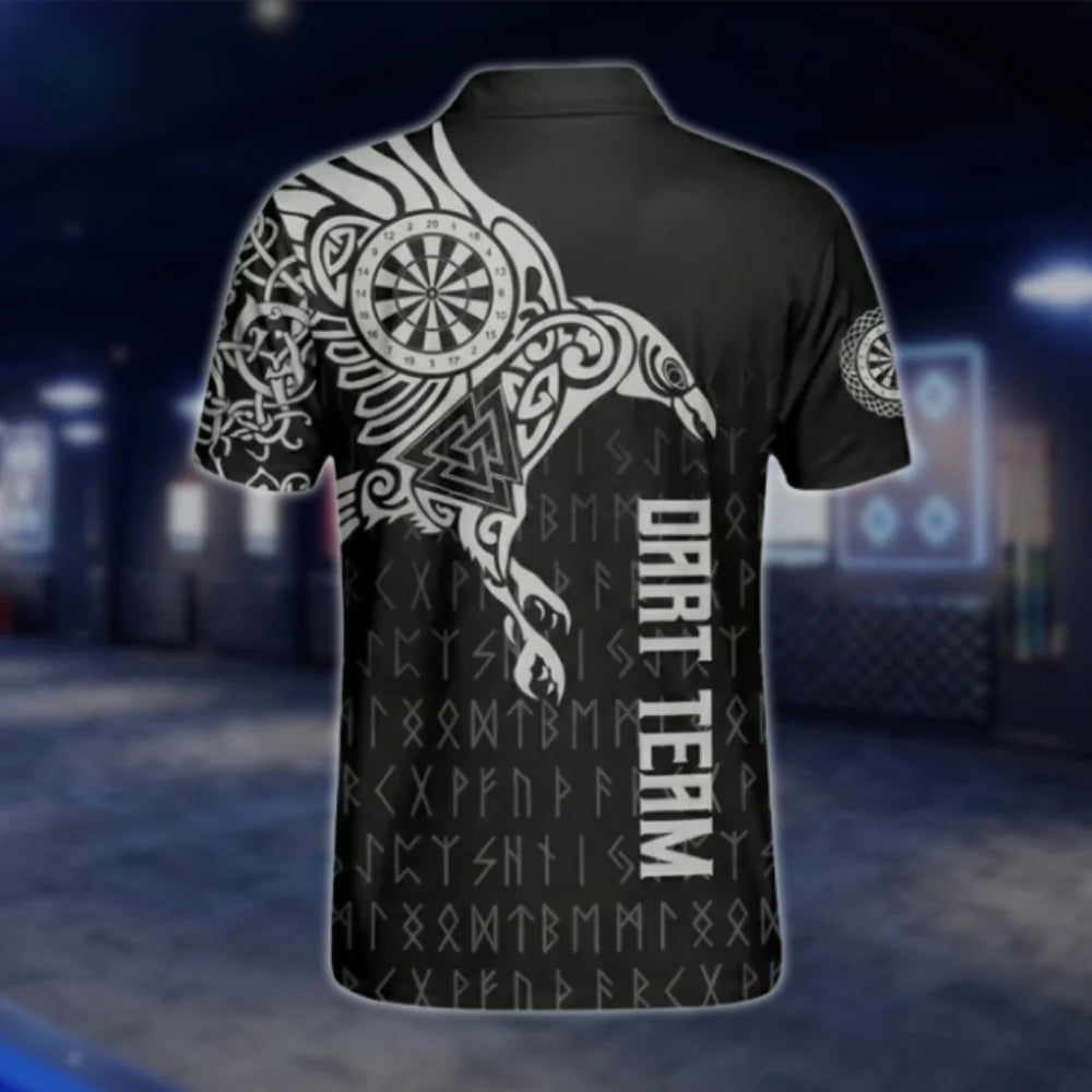 Custom Tribal Black White Dart Polo Shirt Mens, Custom Tribal Dart Team Shirts DAT0241