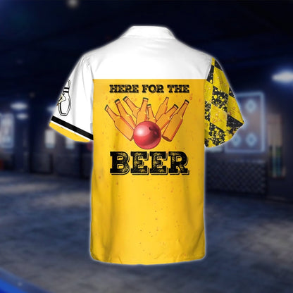 Here For The Beer Custom Argyle Yellow Bowling Hawaiian Shirt For Mens, Custom Funny Beer Bowling Shirts BZ0159 BOW0287