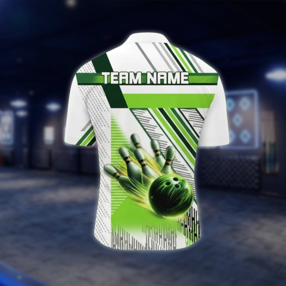 Personalized Team Green And White Bowling Jersey For Men, Custom Bowling Shirts BZ0808 BOW0150